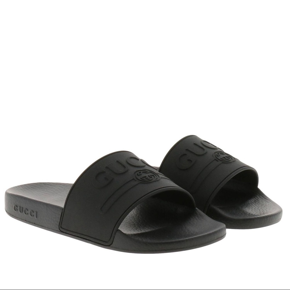 GUCCI Logo Slides in Black Size 36